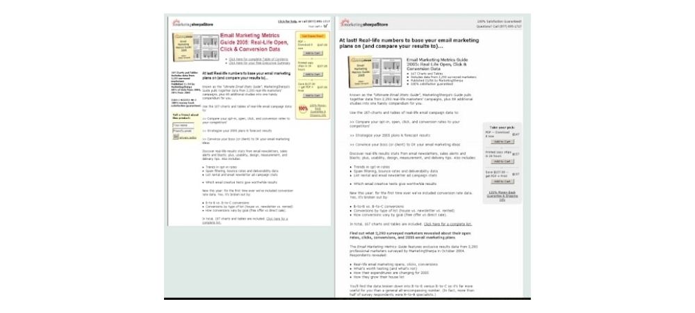 Esempio landing page anni 90